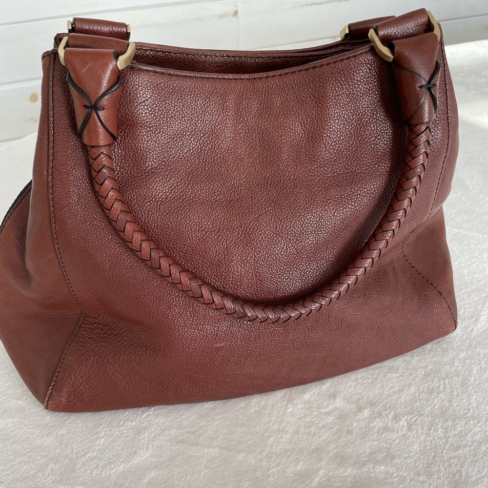 Cole Haan Handbag Purse Satchel Pebbled Brown Leather Equestrian Brass Accent - Picture 8 of 17
